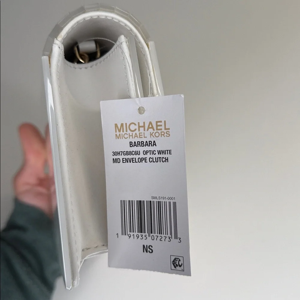 NWT MICHAEL Michael Kors Barbara Medium Envelope purse optic white - Picture 7 of 10